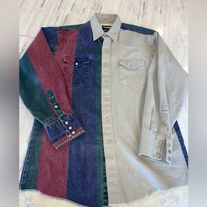 VINTAGE MENS WRANGLER STRIPED BRUSHPOPPER WESTERN SHIRT W PEARL SNAPS Sz M